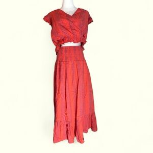 Universal‎ Thread NWT Beachy boho pink red striped cotton maxi skirt set